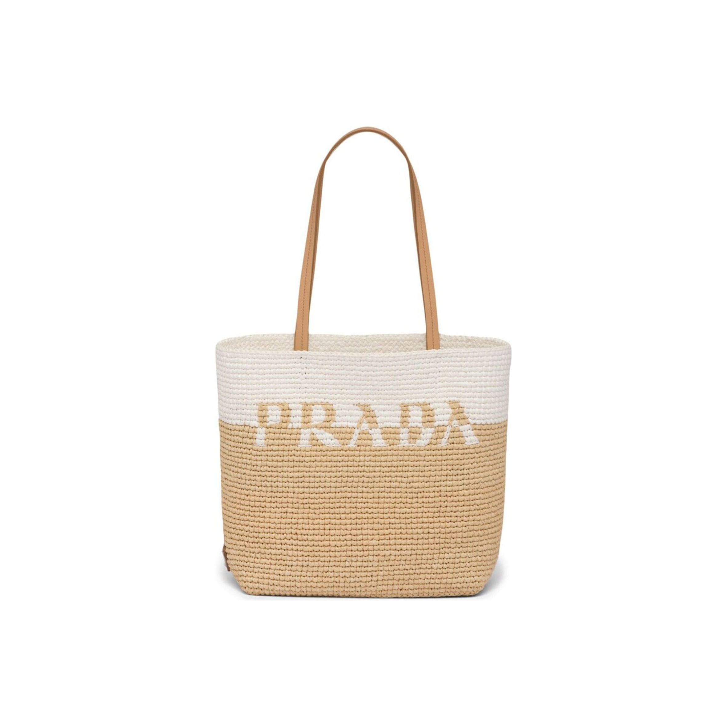 PRADA CONTRASTING RAFFIA TOTE BAG 1BG454 (23*22*8cm)